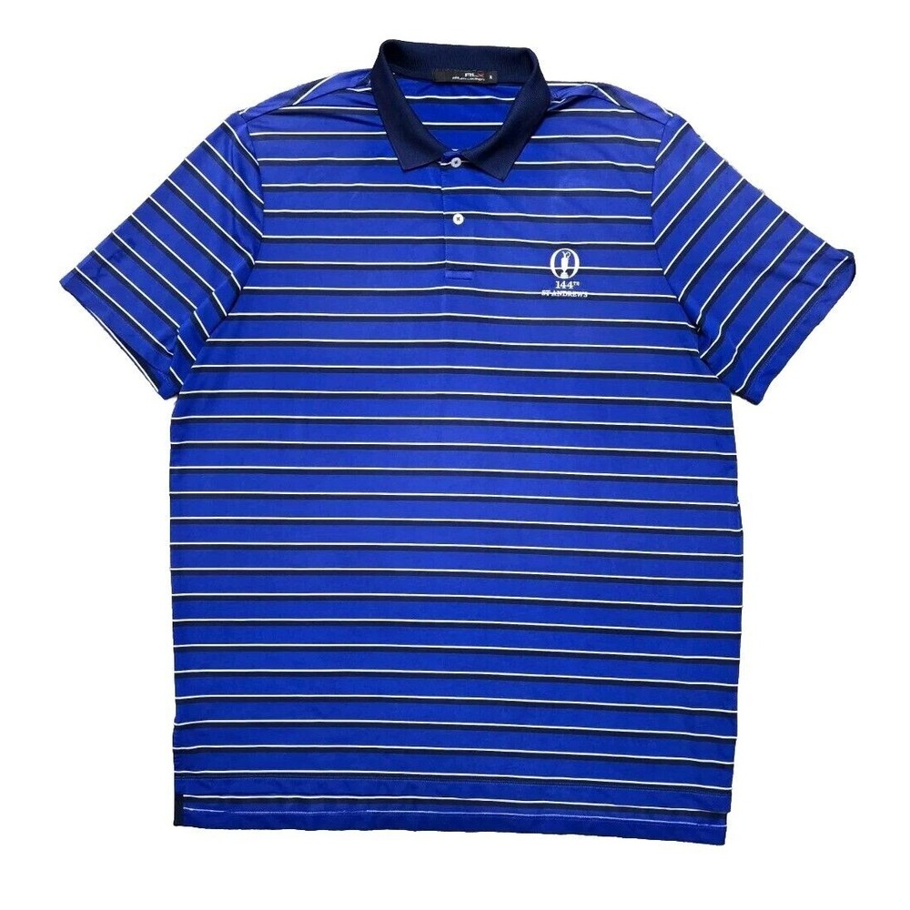 RLX Ralph Lauren Polo Shirt Mens XL Blue White Stripe St Andrews Logo